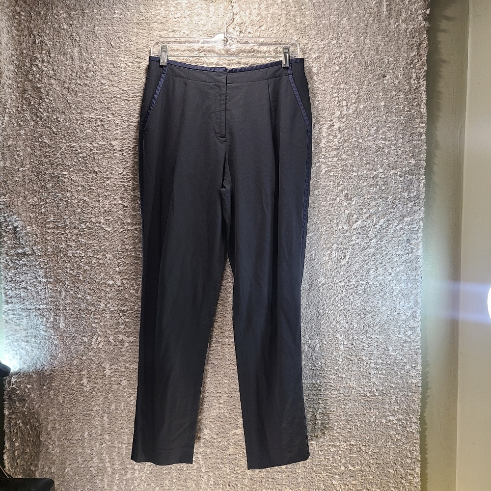 Lafayette 148 New York Women’s Size 8 Pleated Trousers Black, Satin Trim Pockets